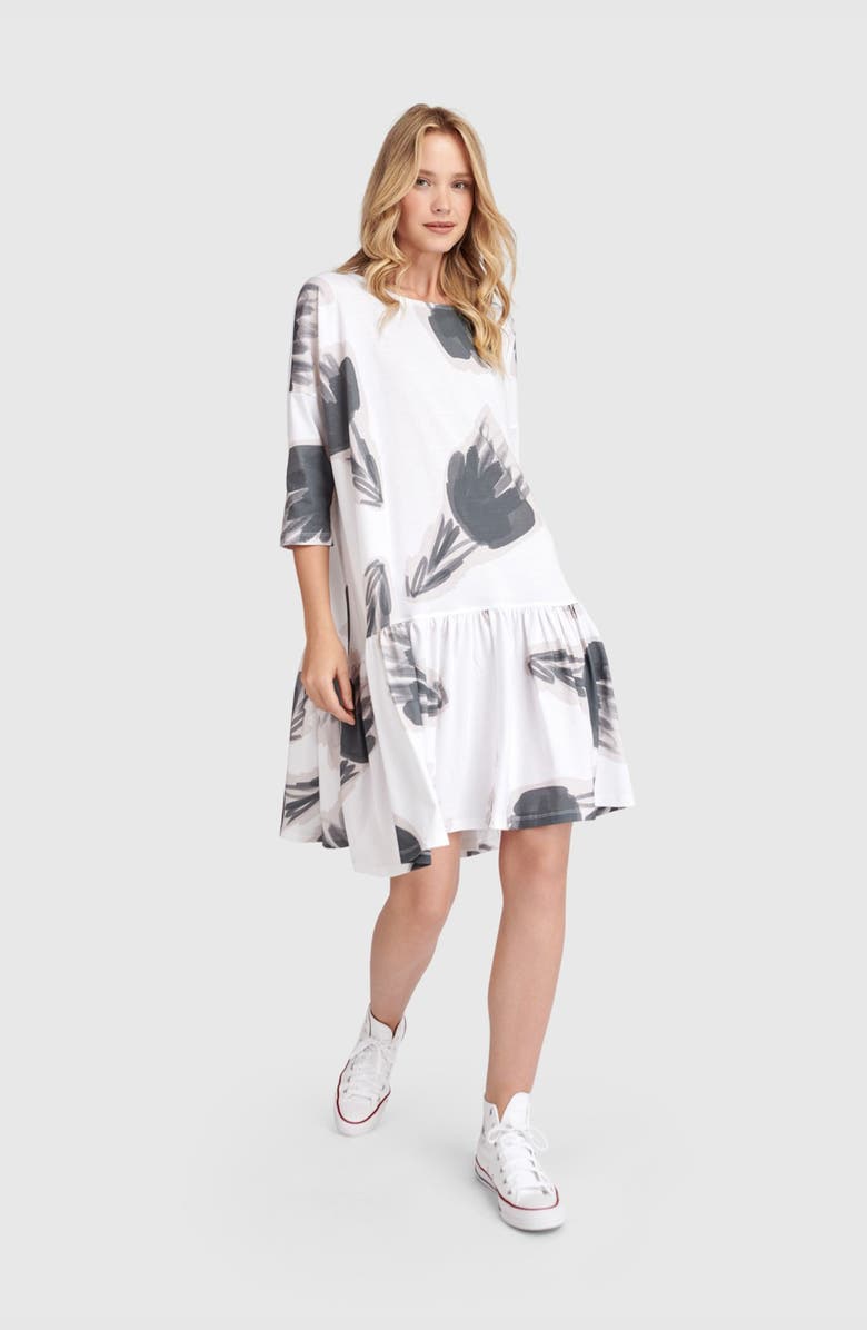Alembika Feather Flounce Mini Dress, Main, color, Cloud