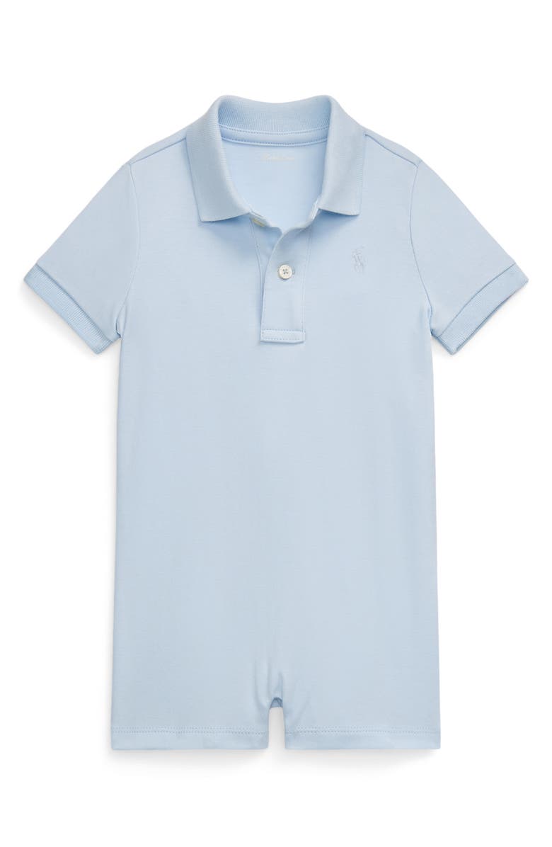 Ralph Lauren Interlock Polo Romper, Main, color, Beryl Blue