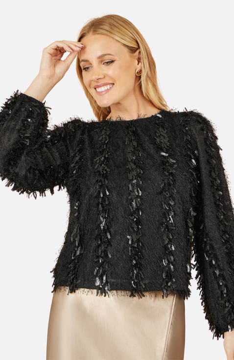 Hanging Sequin Long Sleeve Top
