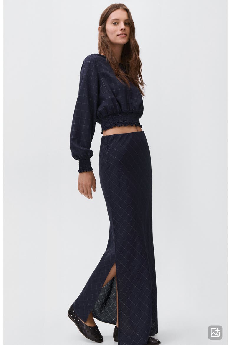 Metallic Plaid Maxi Skirt, Alternate, color, NAVY