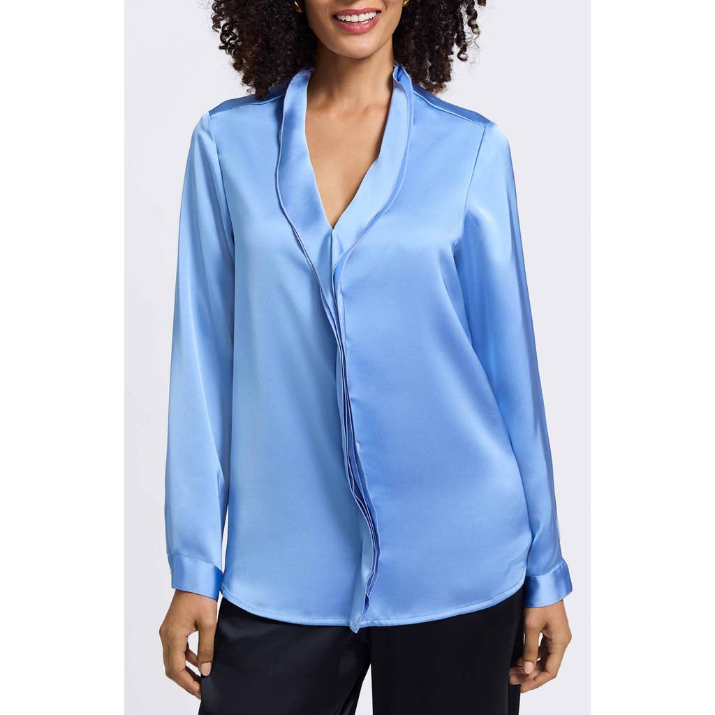 Foxcroft Rosale Ruffle Placket Button-up Shirt In Blue