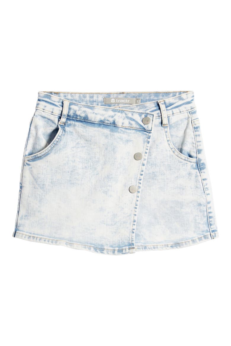 Kids' Overlap Stretch Denim Skort, Main, color, LIGHT INDIGO