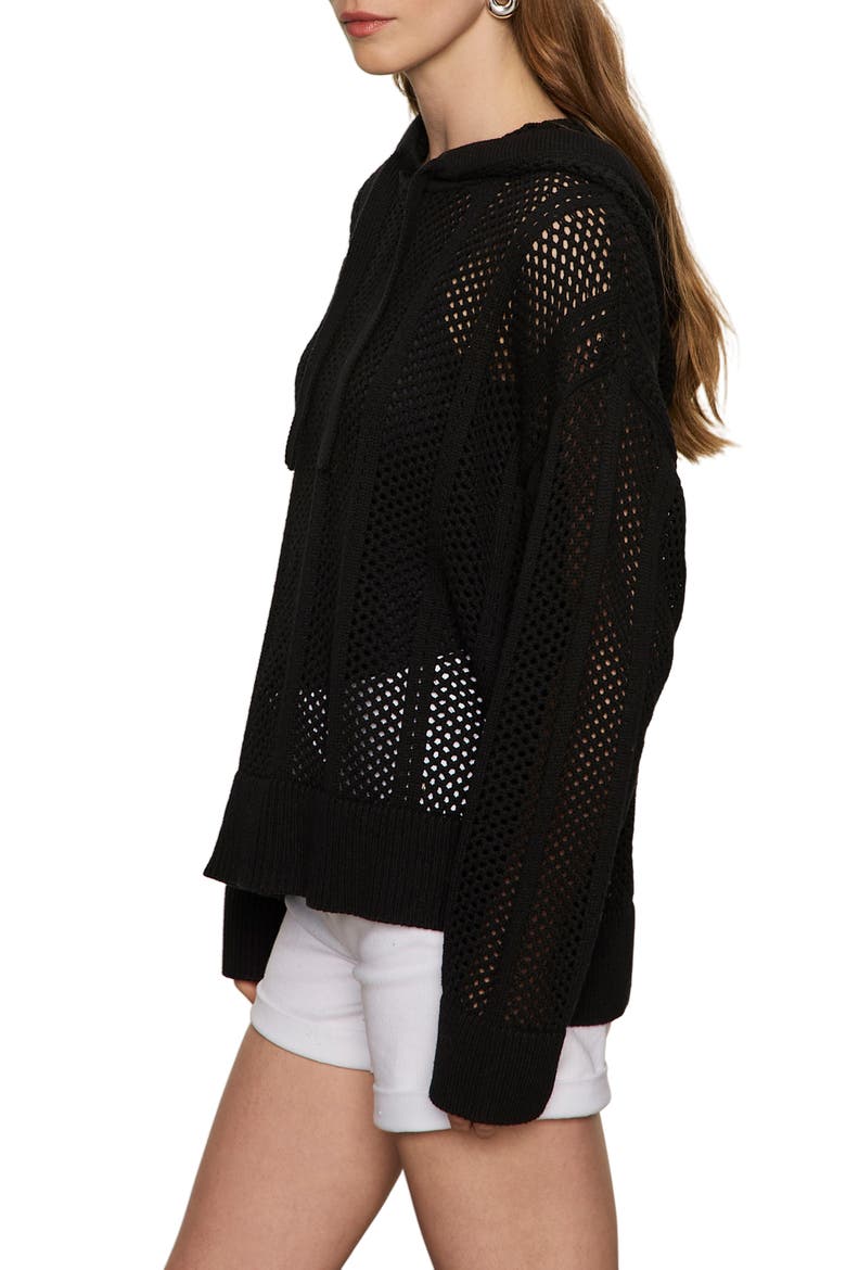 Beach Open Knit Hoodie, Alternate, color, BLACK