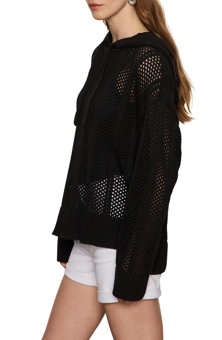 Sanctuary Beach Open Knit Hoodie, Alternate, color, Black