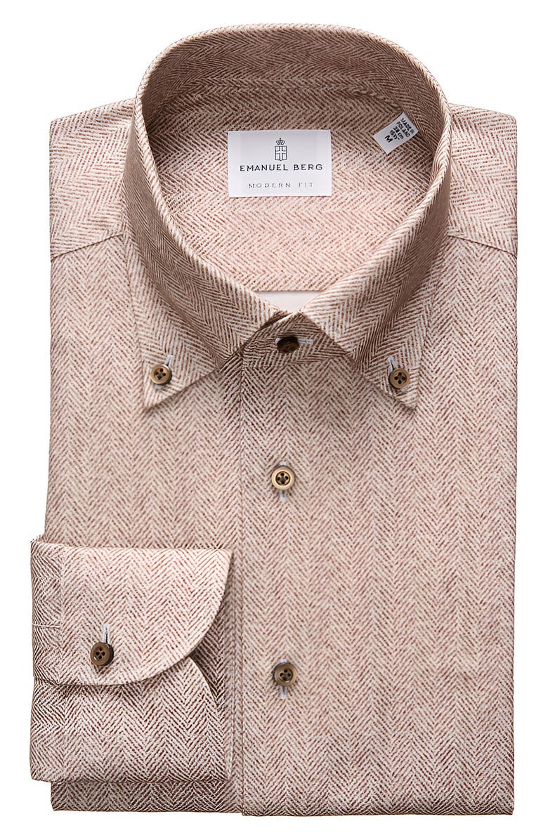 Emanuel Berg Ultra Soft Luxury Brushed Cotton Herringbone Button-Down Dress Shirt, Alternate, color, 