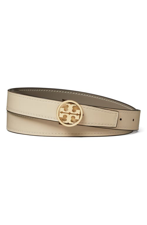 Tory Burch Miller Reversible Leather Belt In Gray Heron/new Cream/gold