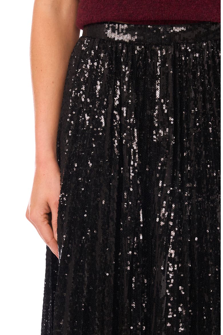 Sequin Pleated Midi Skirt, Alternate, color, RICH BLACK