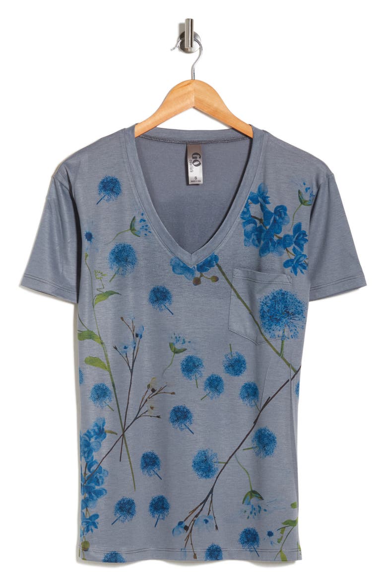 Deep V-Neck Boyfriend T-Shirt, Alternate, color, BLUE CORNFLOWERS