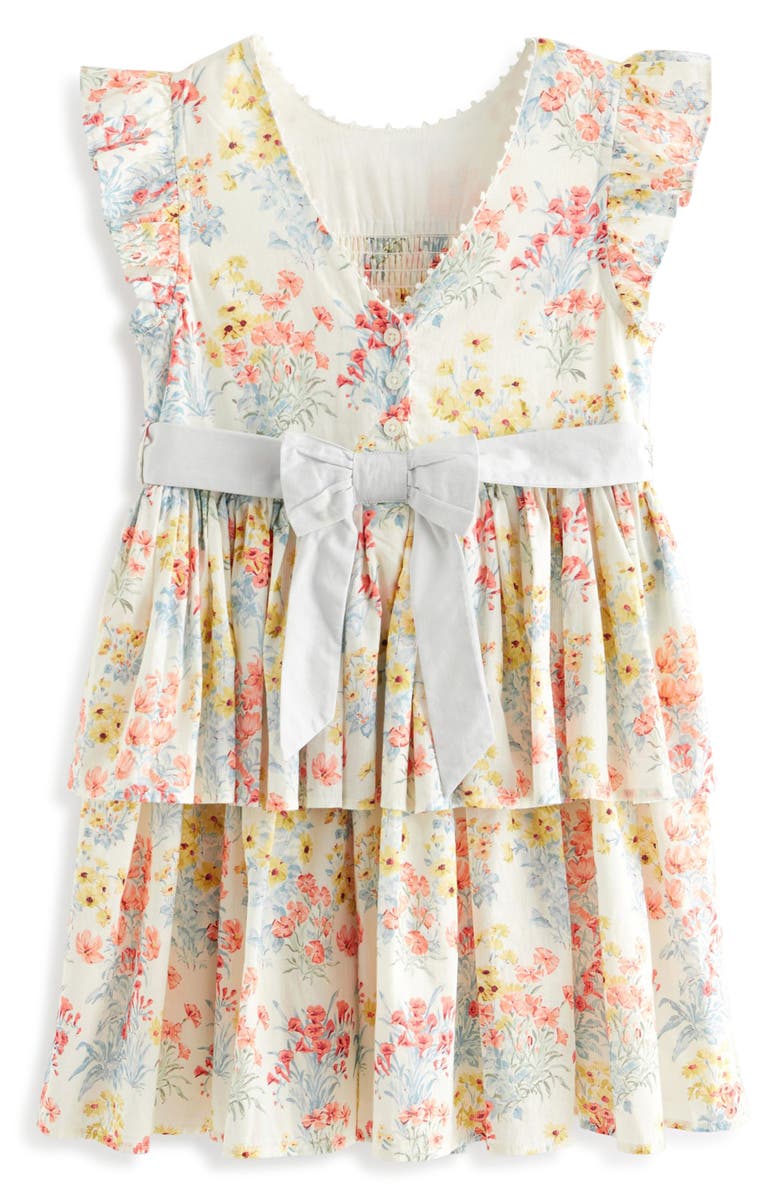 Laura Ashley Kids' Smocked Flutter Sleeve Tiered Cotton Dress, Alternate, color, 