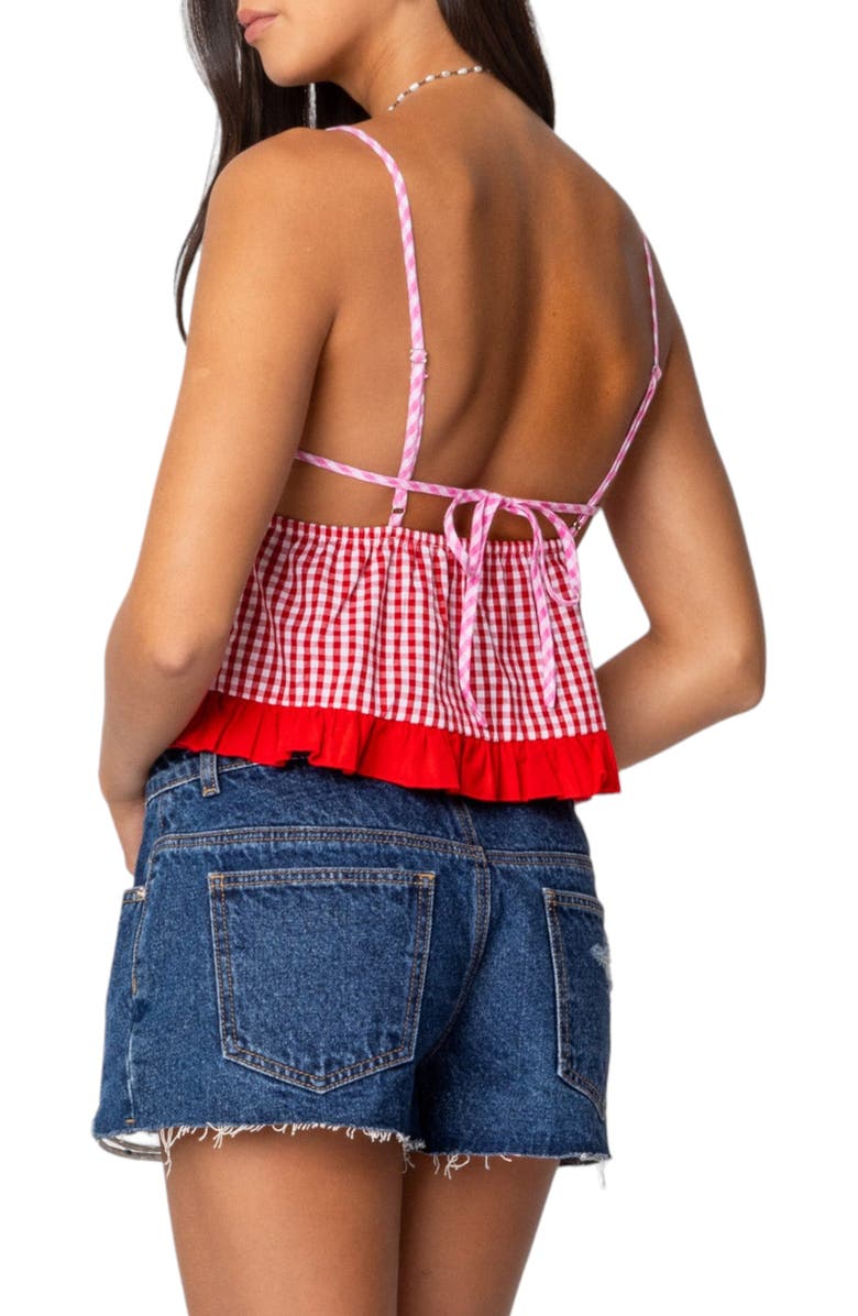 EDIKTED Joanne Mixed Gingham Camisole, Alternate, color, Red/Pink