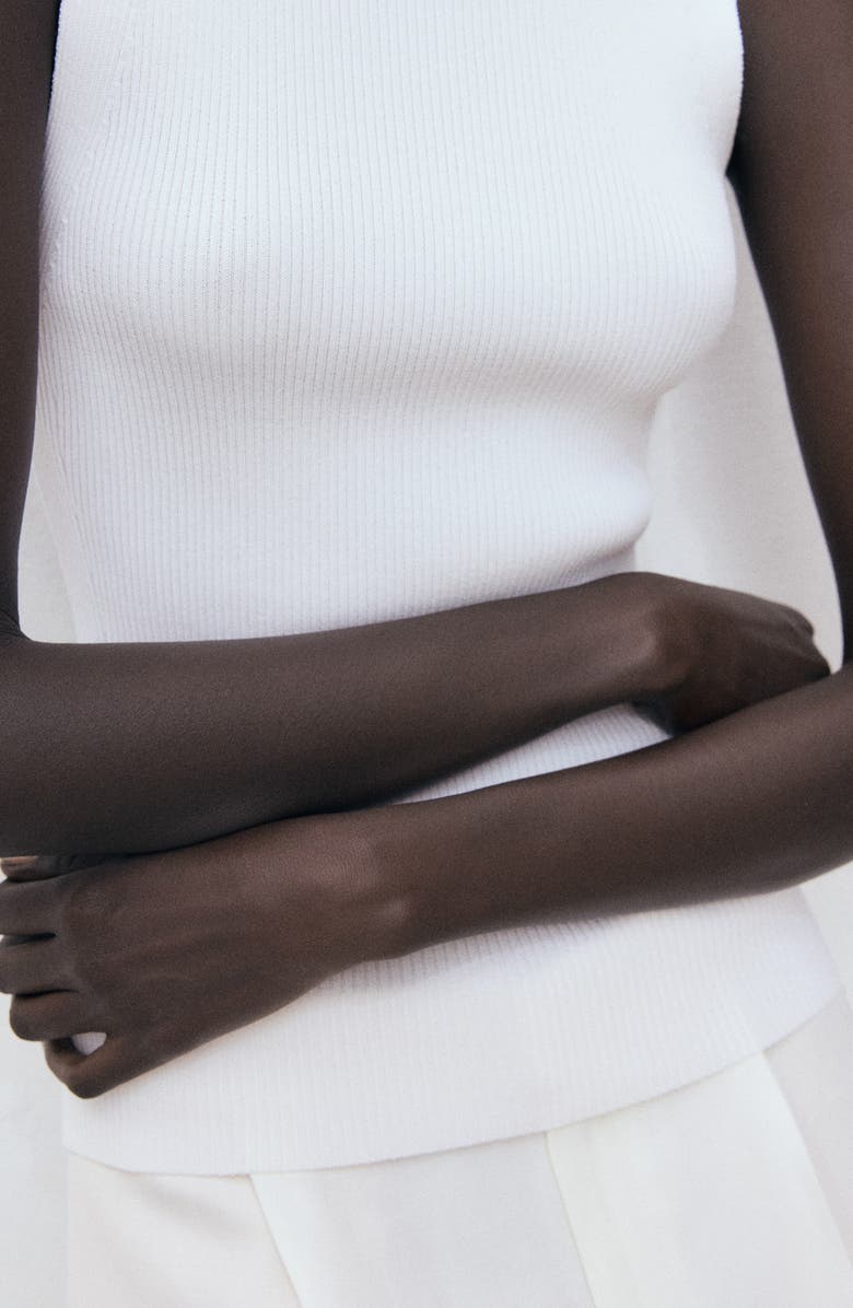 MANGO Mock Neck Sleeveless Rib Sweater, Alternate, color, Off White