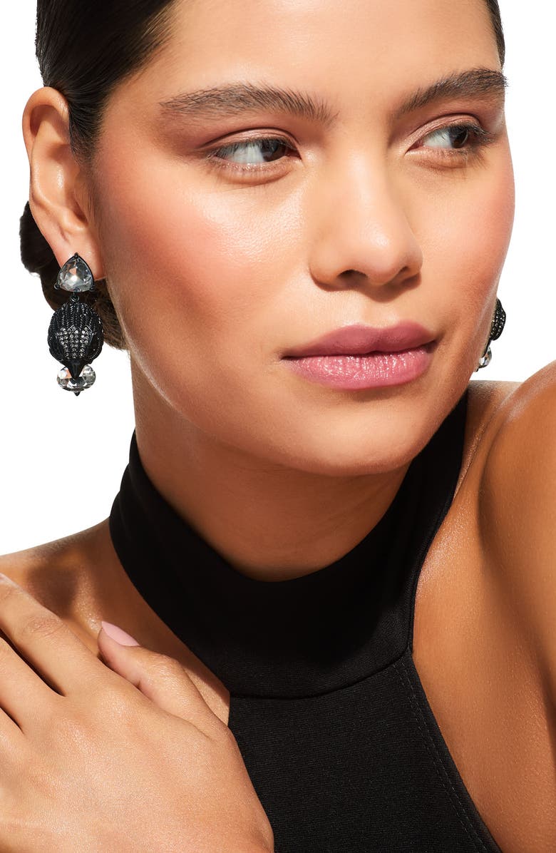 Kurt Geiger London Eagle Head Crystal Drop Earrings, Alternate, color, Black