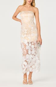 ASTR the Label Tanisha 3D Floral Appliqué Semi Sheer Midi Dress