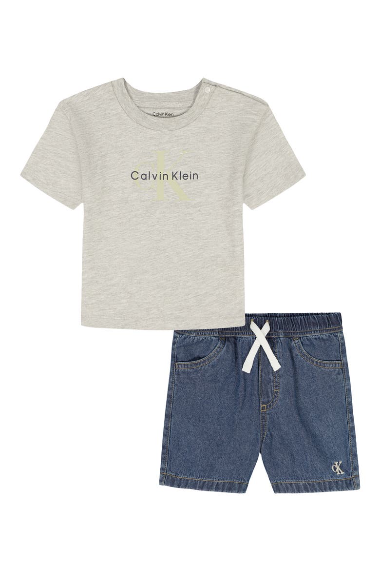 Kids' Logo T-Shirt & Denim Shorts Set, Main, color, GREY MULTI