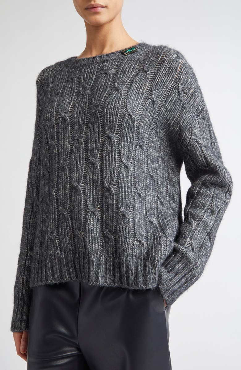 Max Mara Cabaret Oversize Cotton & Alpaca Blend Sweater, Alternate, color, Dark Grey
