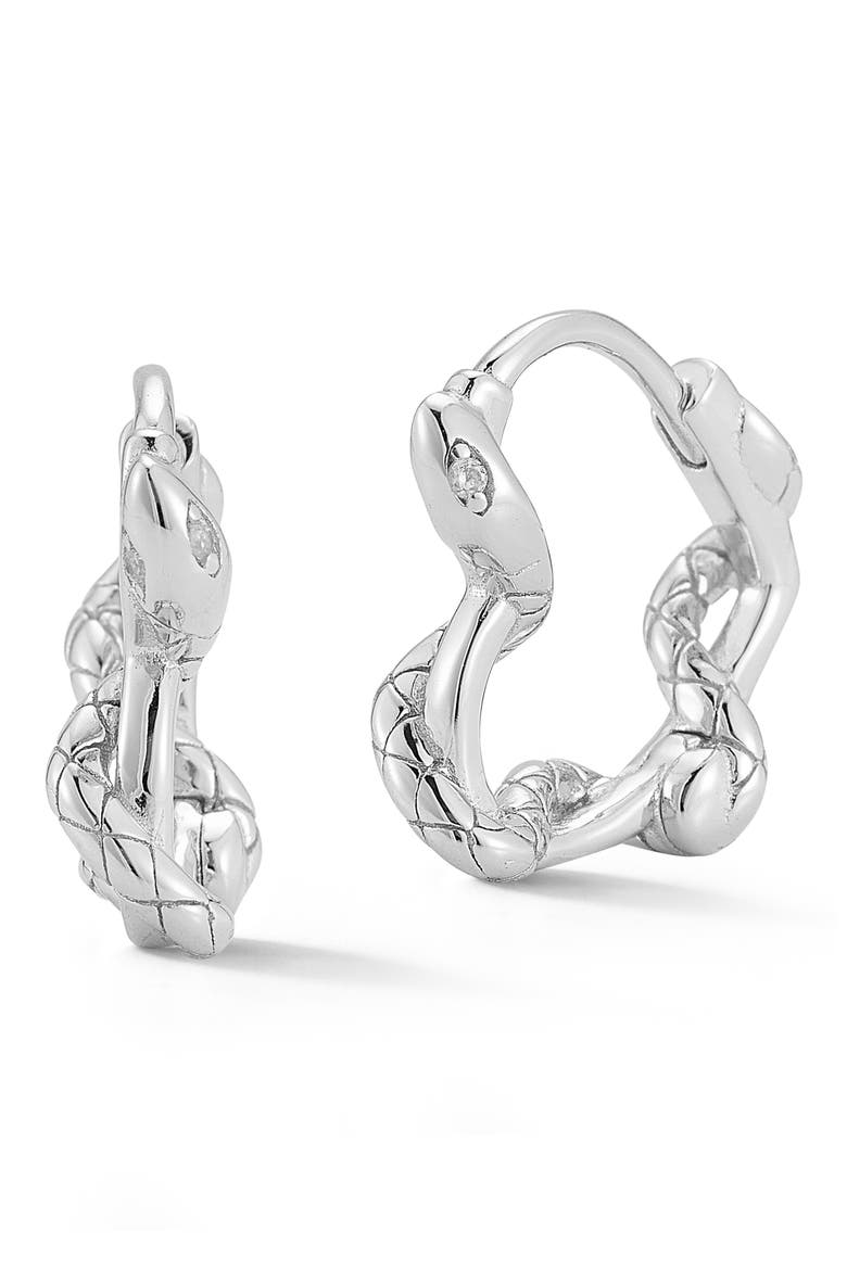 Snake Huggie Hoop Earrings, Main, color, SILVER