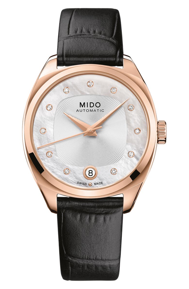 MIDO Belluna Royal Lady Watch & Fabric Watchband Gift Set, 33mm, Alternate, color, Silver/ Rose Gold/ Multi