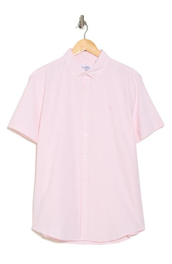 Original Penguin Core Short Sleeve Cotton Oxford Button-up Shirt In Parfait Pink