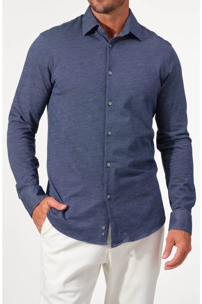 Mini Jacquard Dymanic Comfort Stretch Cotton Long Sleeve Button-Down Shirt, Main, color, NAVY
