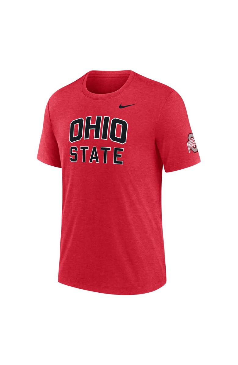 Nike Men's Nike Heather Scarlet Ohio State Buckeyes Campus Collegiate Block Tri-Blend T-Shirt, Alternate, color, Scarlet