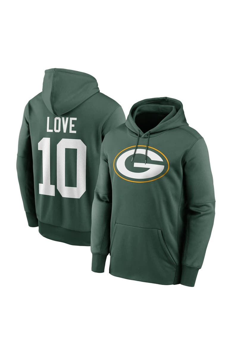 Nike Men's Nike Jordan Love Green Green Bay Packers Player Name & Number Performance Pullover Hoodie, Main, color, 