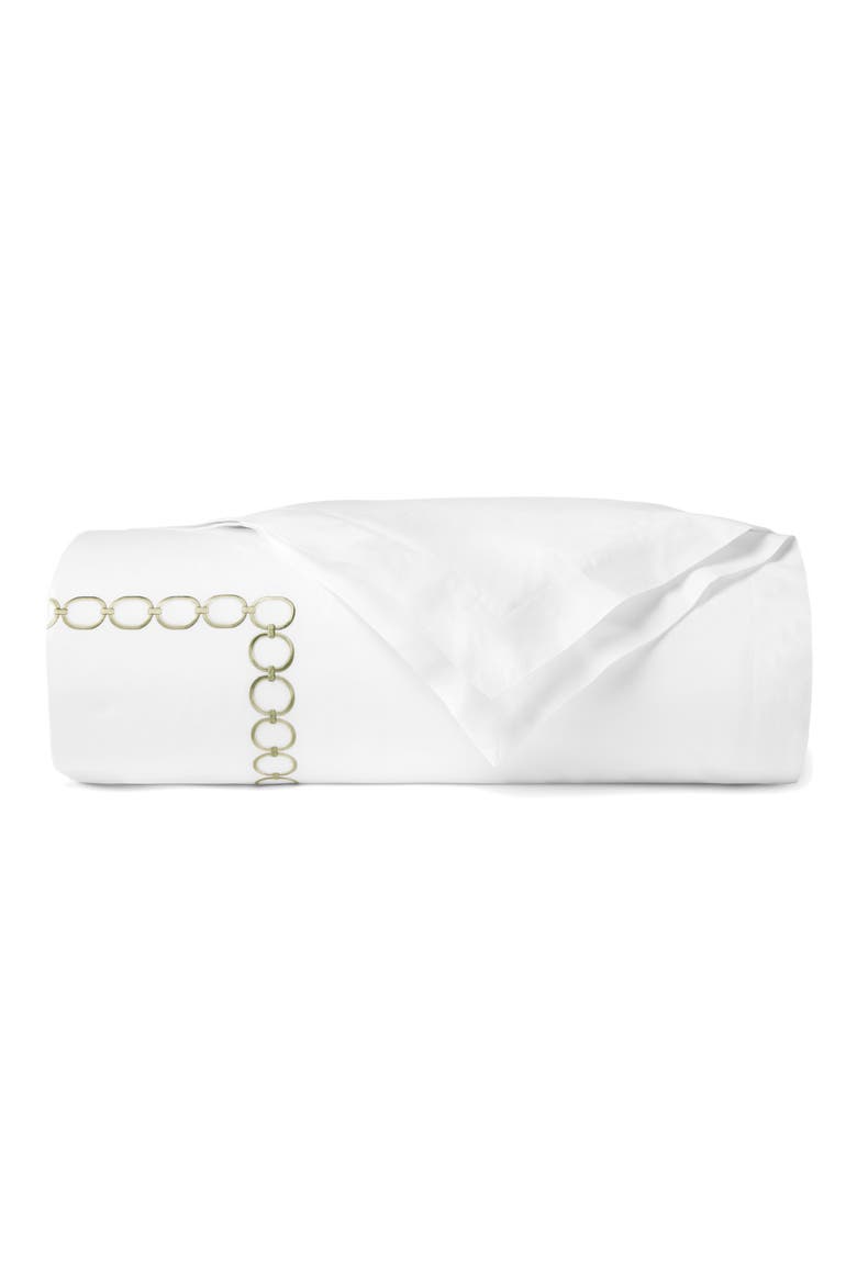 Catena Border Print Cotton Duvet Cover, Main, color, WHITE/ WILLOW