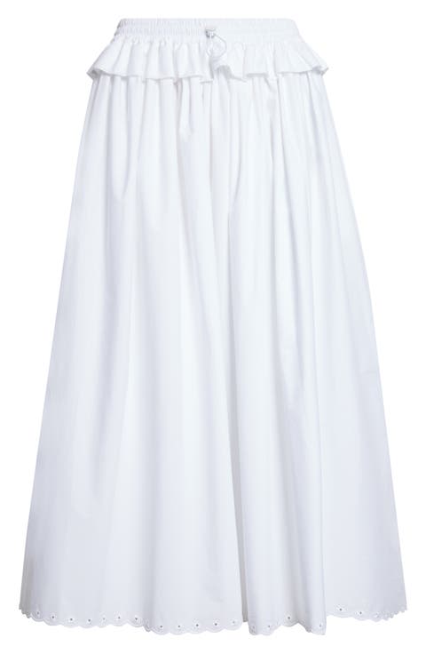 Dalia Scalloped Broderie Anglaise Trim Poplin Midi Skirt
