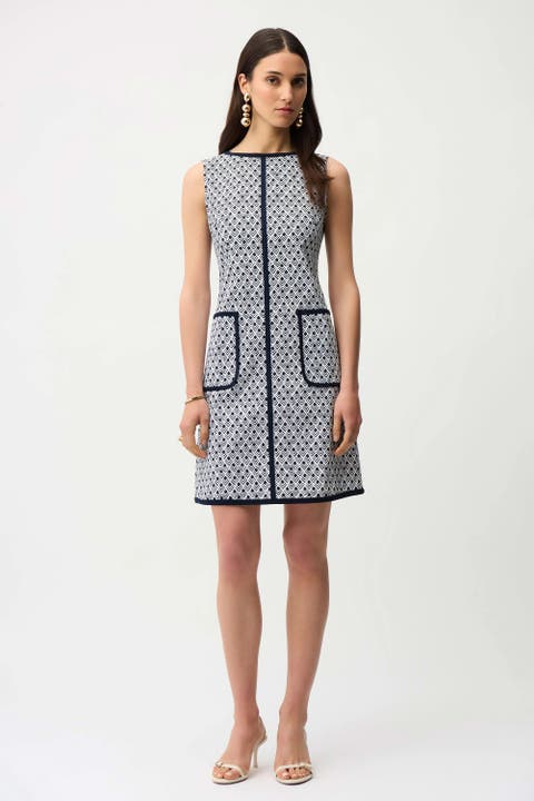 Millennium Geometric Print A-Line Dress With Contrast Trim