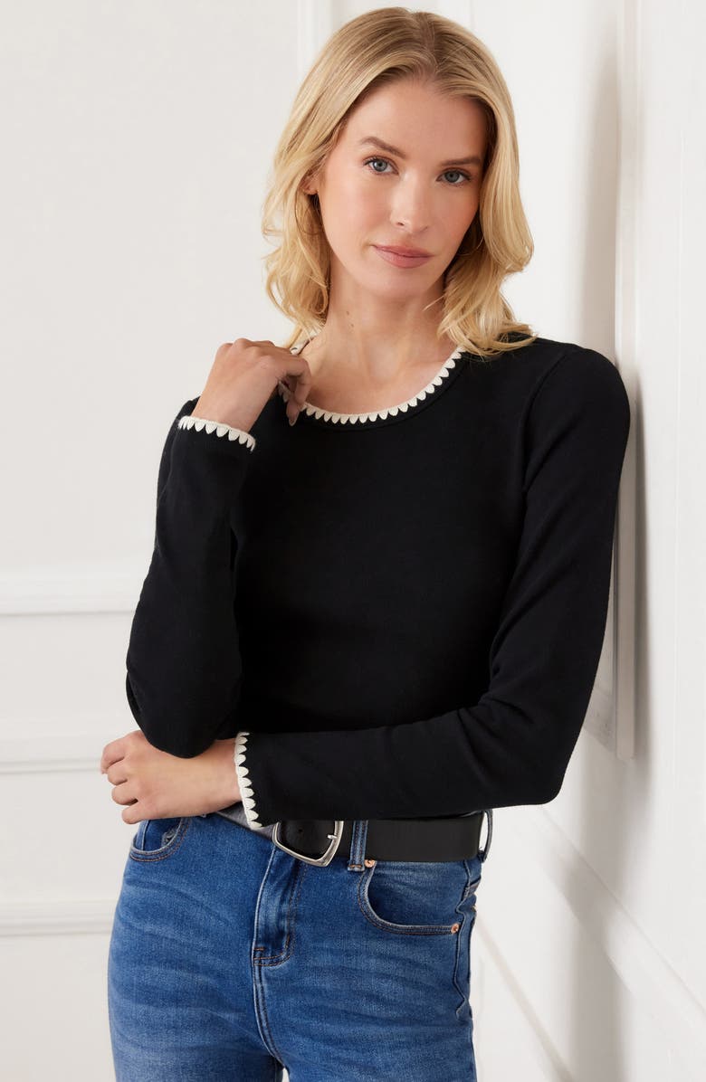 Karen Kane Edge Stitch Crewneck Top, Alternate, color, Black/ Cream