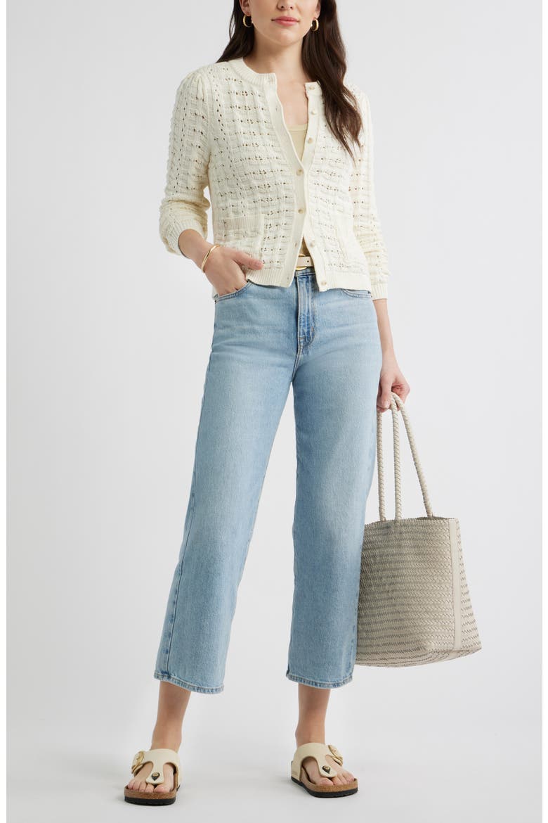 Pointelle Stitch Cotton Cardigan, Alternate, color, IVORY PRISTINE