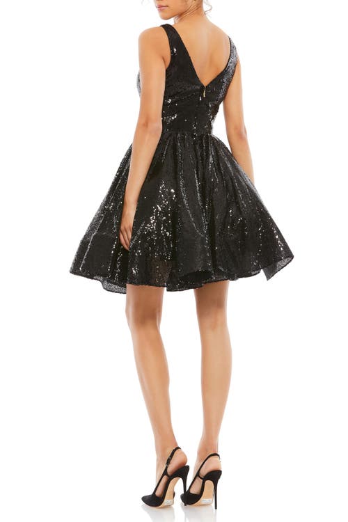 Mac Duggal Short Sequin Fit-and-flare Dress In Noir Sequin