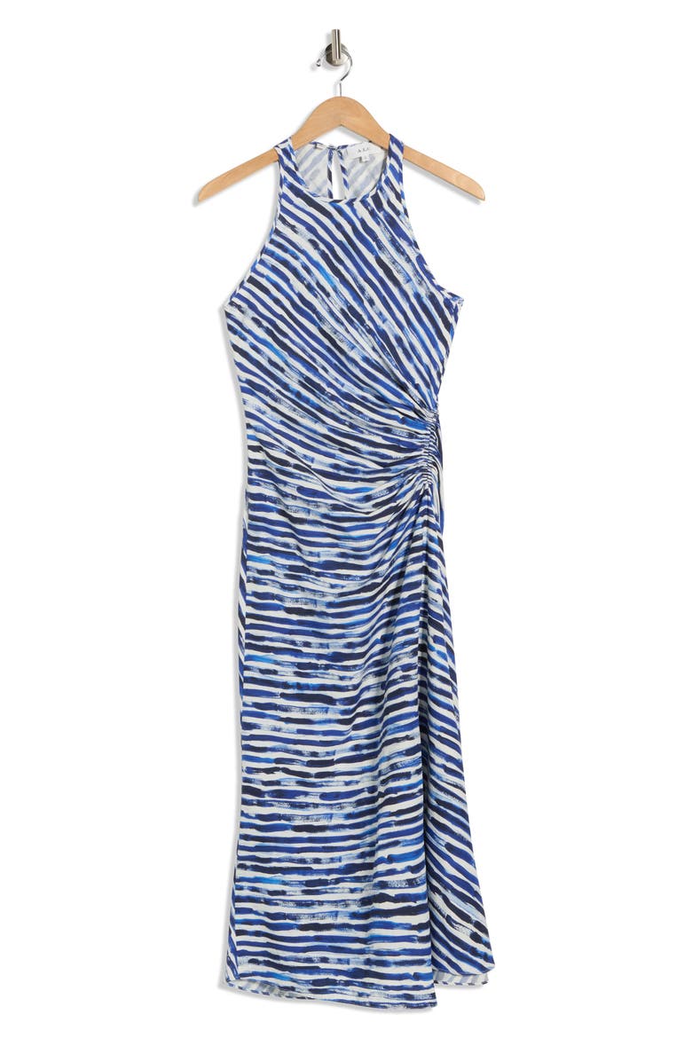 Ruby Ruched Silk & Linen Dress, Alternate, color, NAVY STRIPE