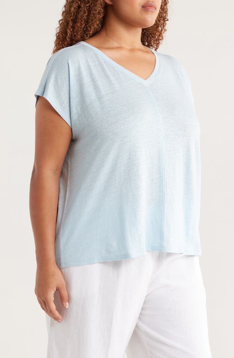 Eileen Fisher V-Neck Organic Linen T-Shirt, Alternate, color, Pale Sky