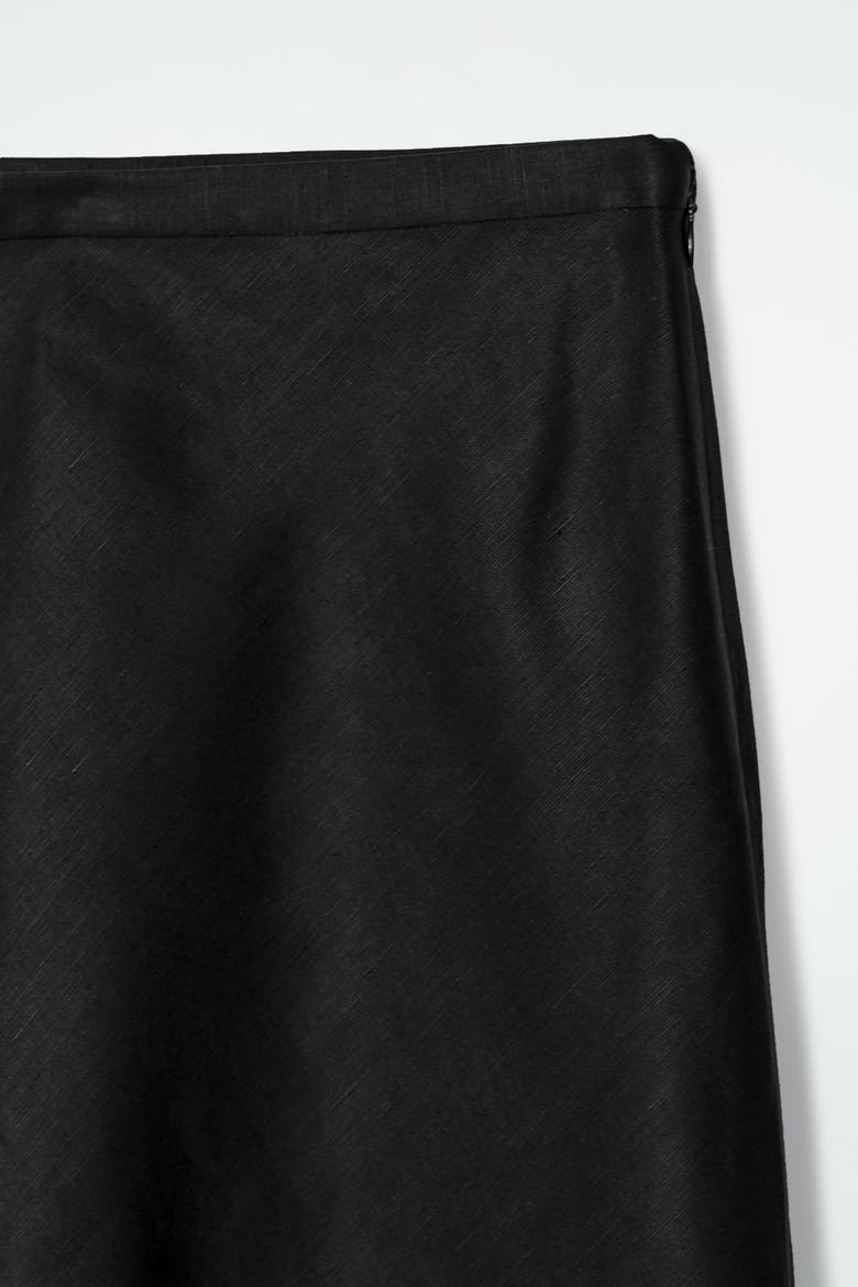 Linen-Blend Midi Column Skirt, Alternate, color, BLACK