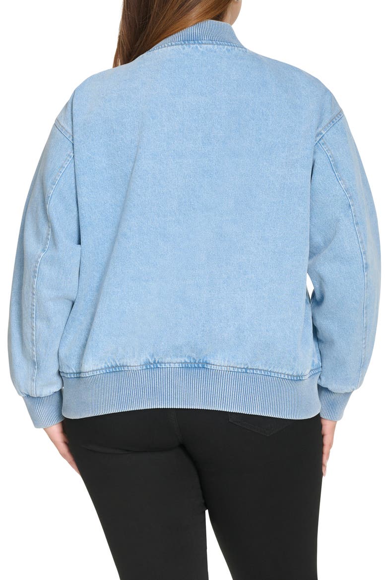 Crop Varsity Denim Bomber Jacket, Alternate, color, LT WASH DE