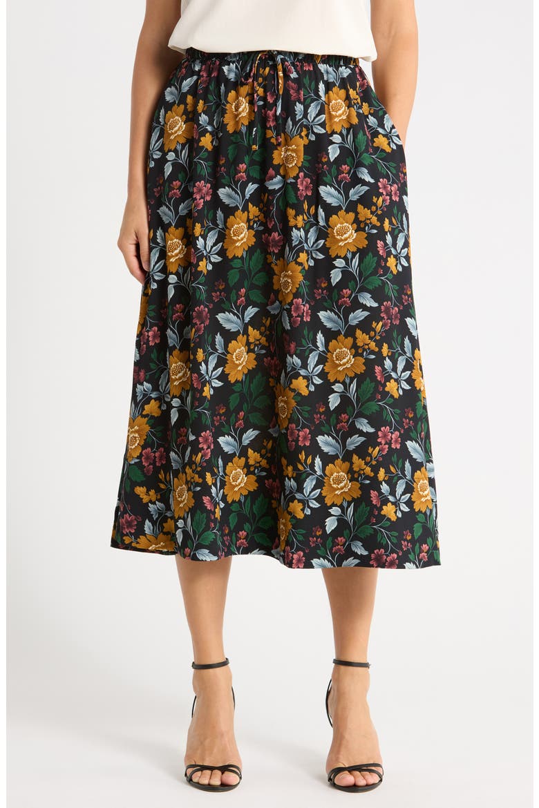 Tie Waist Midi Skirt, Main, color, JUNGLE GARDEN