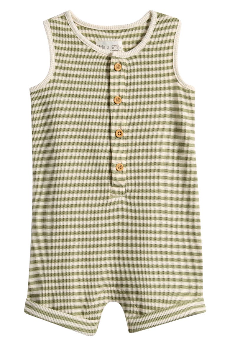 Stripe Stretch Cotton Blend Romper, Main, color, GREEN STRIPED