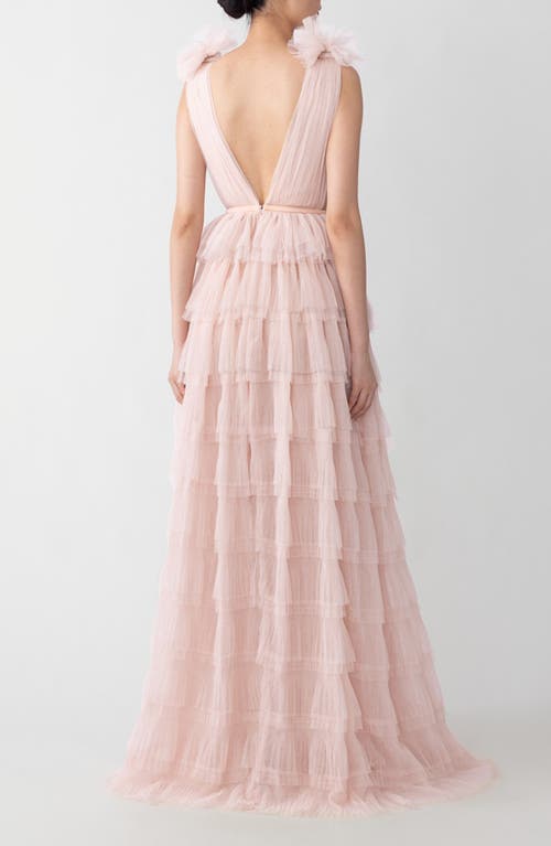 SAU LEE SAU LEE SABRINA PLUNGE NECK TIERED TULLE GOWN