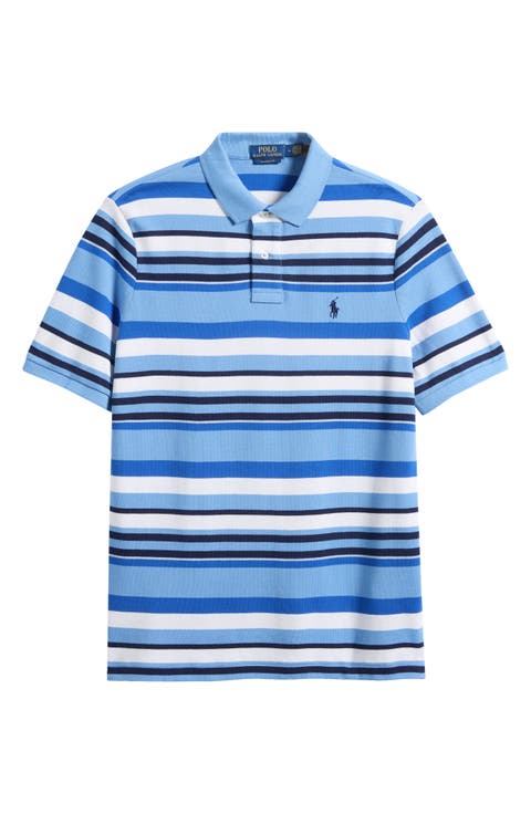Classic Fit Stripe Cotton Mesh Polo Shirt