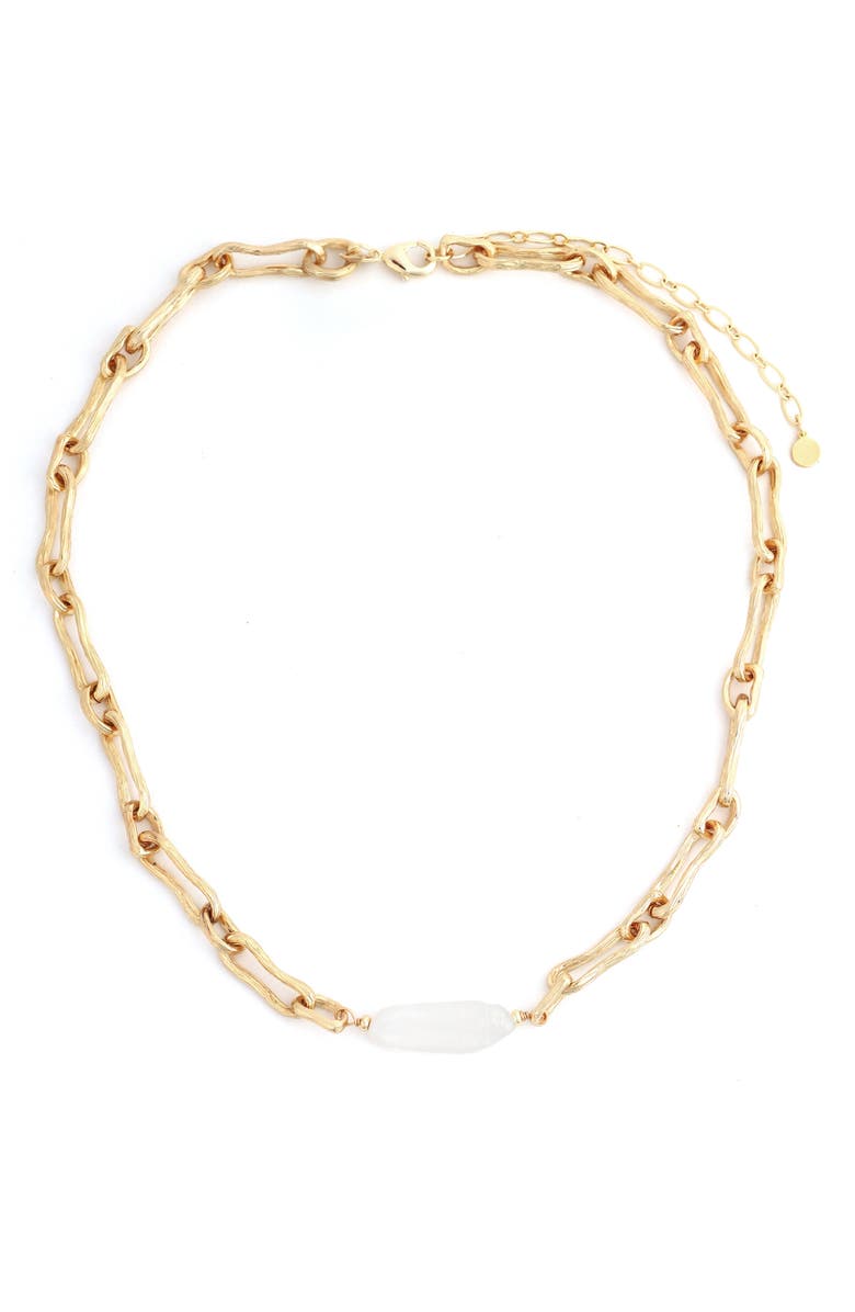 Panacea Cultured Pearl Chain Link Necklace, Main, color, White