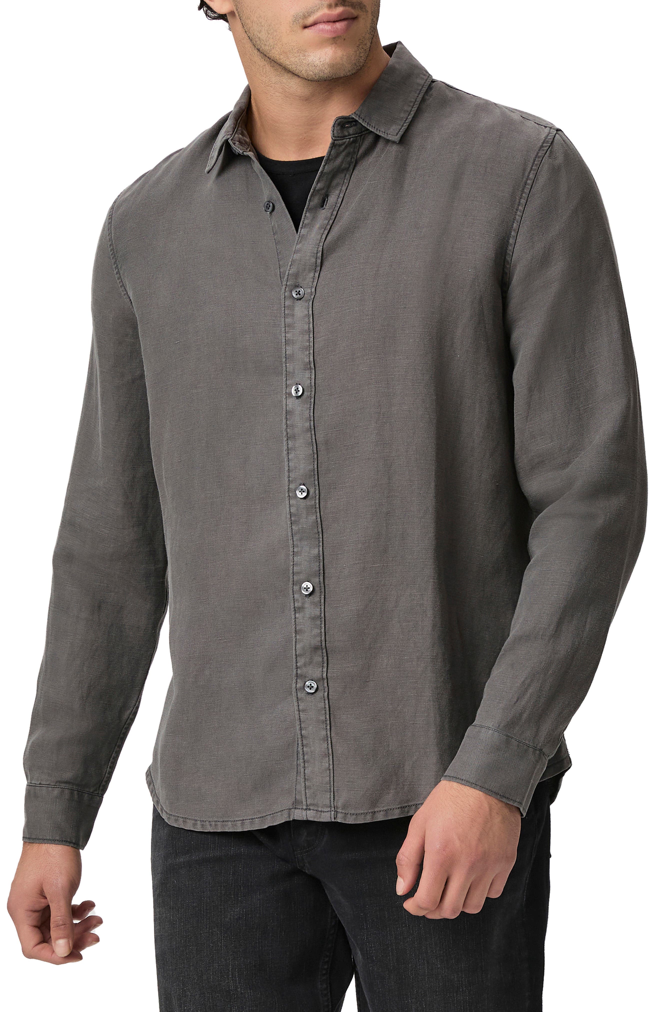 PAIGE Peters Linen Blend Button-Up Shirt in Vintage Volcanic Ash 