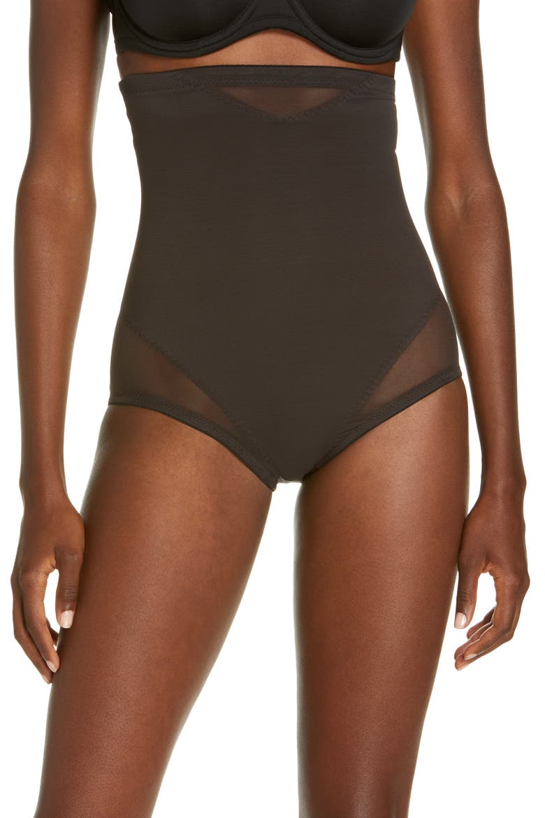 Sexy Sheer High Waist Shaping Briefs, Main, color, BLACK