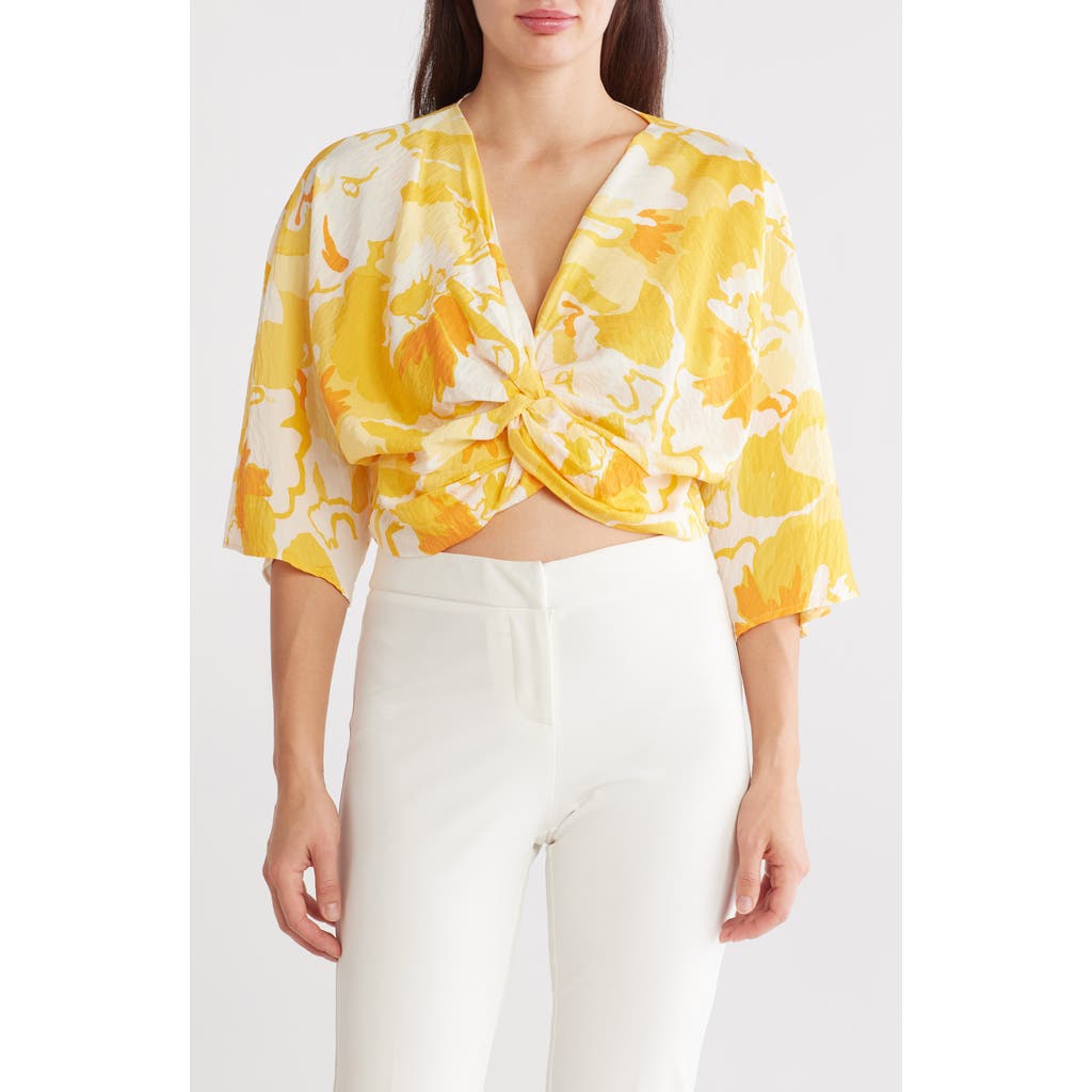 Shop Renee C Floral Twist Front Top In Yellow