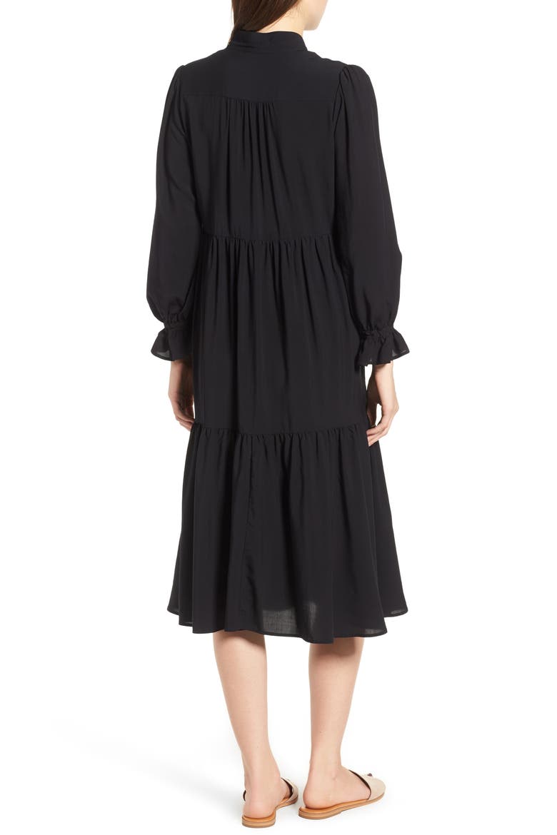 Celeste Tiered Midi Dress, Alternate, color, TRUE BLACK