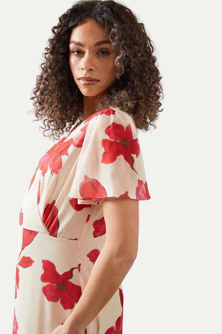 Floral Frill Hem Chiffon Maxi Dress, Alternate, color, Red
