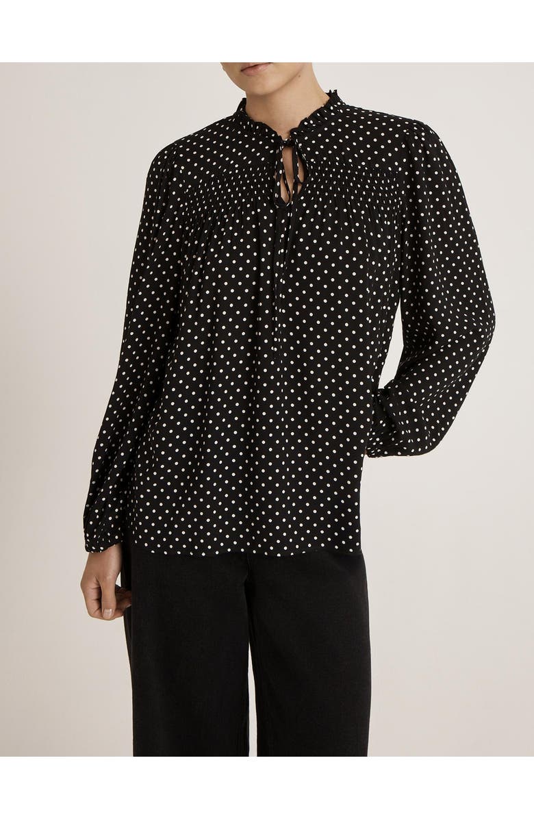 Finery London Kiya Polka Dot Tie Neck Blouse, Alternate, color, Black Spot