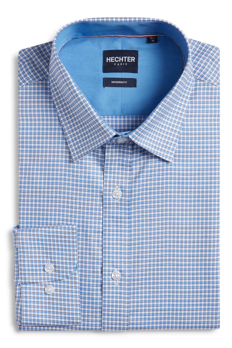Trim Fit Check Cotton Dress Shirt, Alternate, color, BLUE