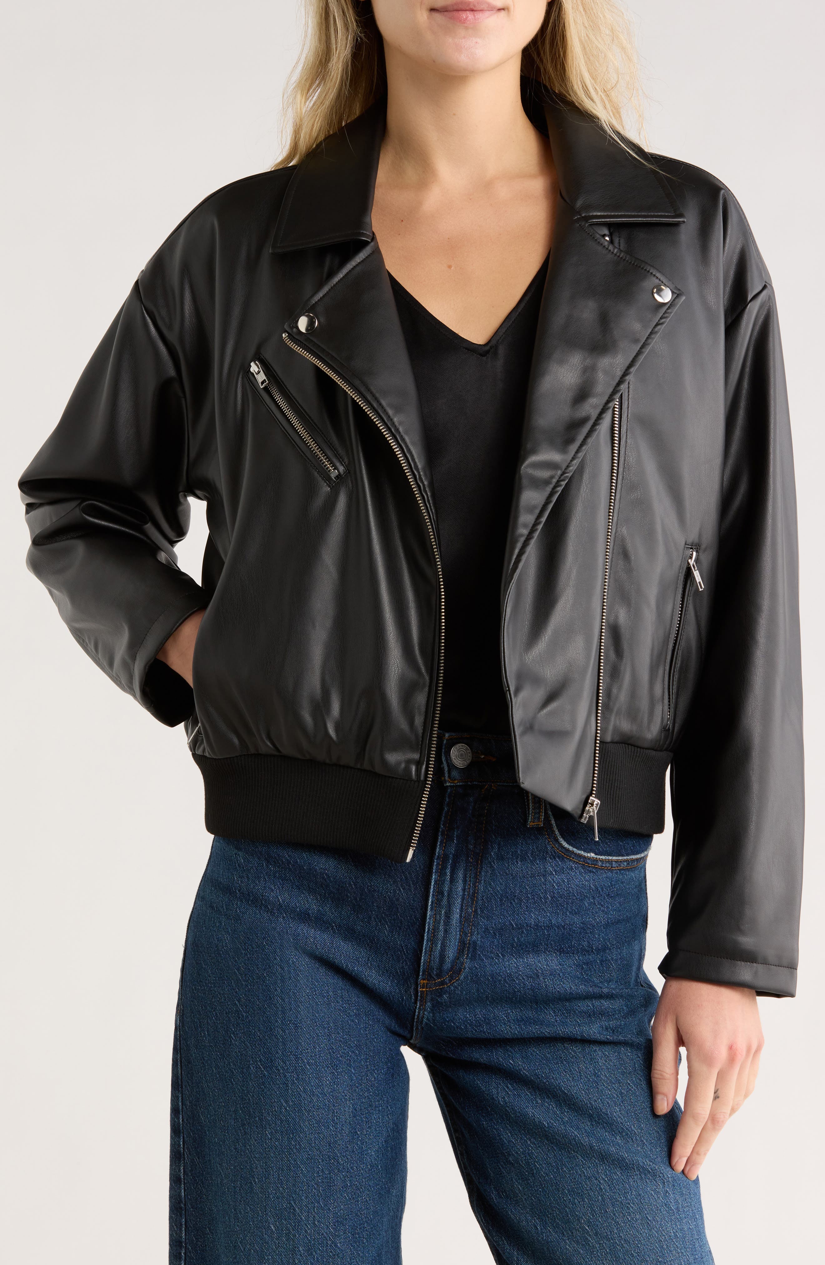 Leith Faux Leather Bomber Jacket