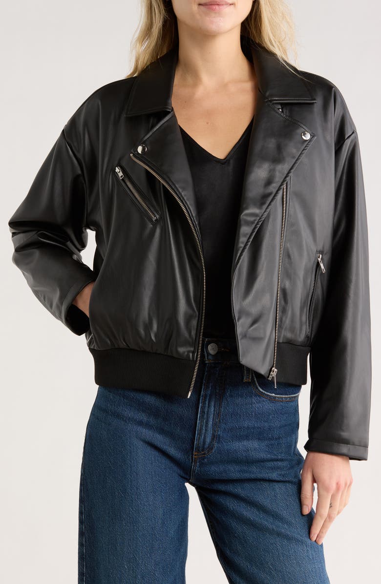 Leith Faux Leather Bomber Jacket, Main, color, Black