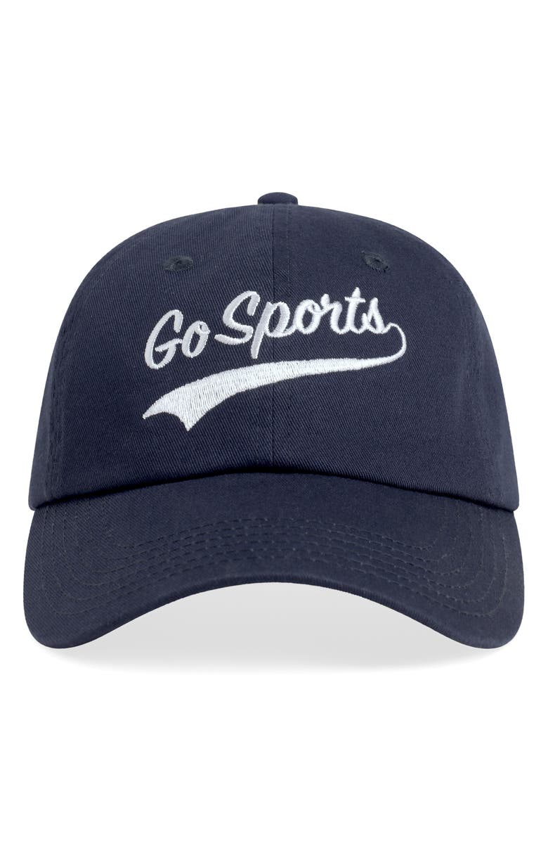 Favorite Daughter Go Sports Cotton Twill Adjustable Baseball Cap, Main, color, True Navy / White
